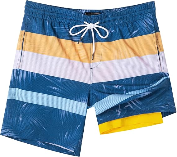 Men's Swim Trunks with Compression Liner Swim Shorts 7" Swimming Trunks Stretch 7 Inch Swim Suits Quick Dry