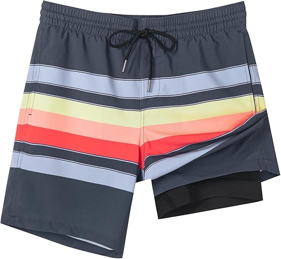 Men's Swim Trunks with Compression Liner Swim Shorts 7" Swimming Trunks Stretch 7 Inch Swim Suits Quick Dry
